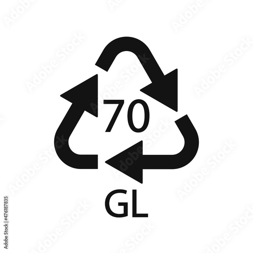 Glass recycling code 70 GL. Vector illustration photo