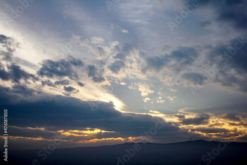 Beautiful cloudscape dusing the sunset. Evening sky view.