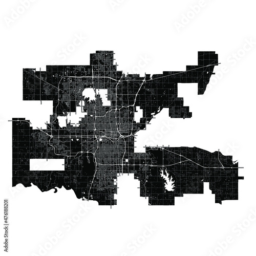 Oklahoma City, Oklahoma, United States, Black and White high resolution vector map photo