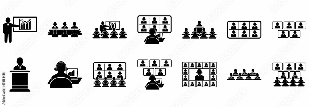 meeting icon set, online meeting icon set vector sign symbol meeting icon set, online meeting icon set vector sign symbol