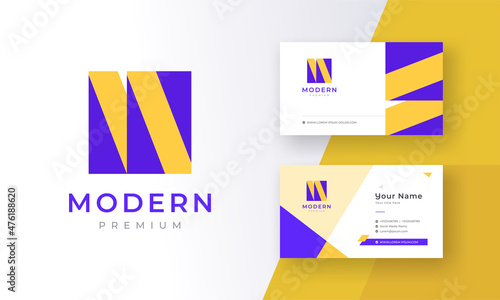 Geometric Style Initial M Letter Logo with Corporate Business Visiting Card Vector Illustration