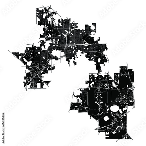 Orlando, Florida, United States, Black and White high resolution vector map