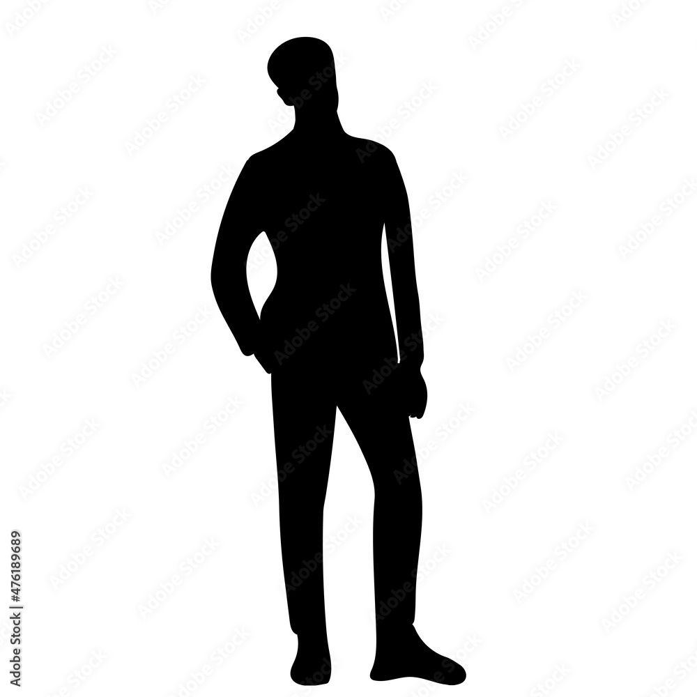 black silhouette man, guy isolated, vector