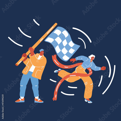 Vector illustration of Business People Competition Running Race over dark background