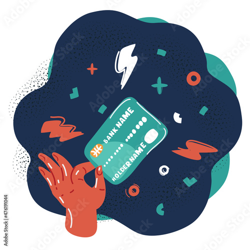 Vector illustration of hand with credit card over dark background