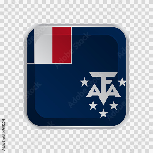 Flag of French Southern and Antarctic Lands on square button on transparent background element for websites.