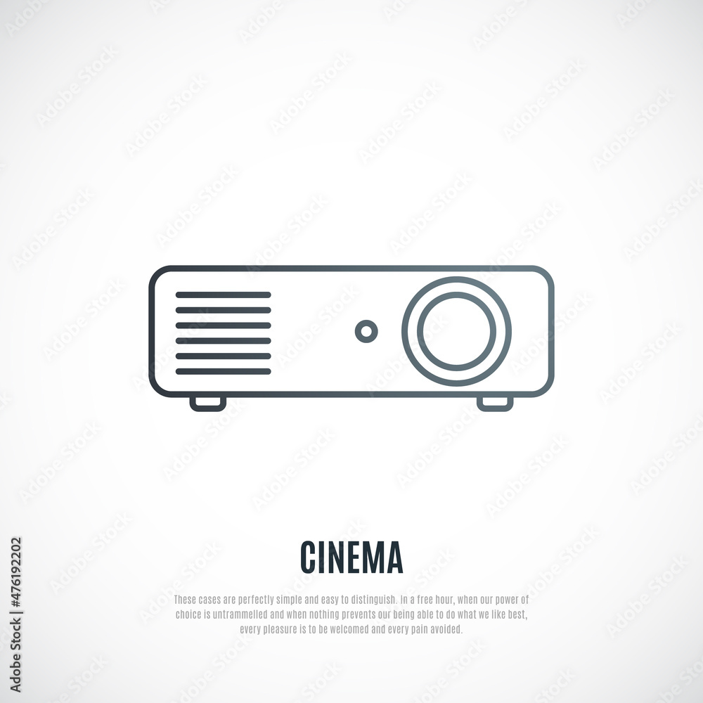Video projector line icon isolated on white background. Black and white projector emblem. Vector illustration. Video projector line icon isolated on white background. Black and white projector emblem. Vector illustration.