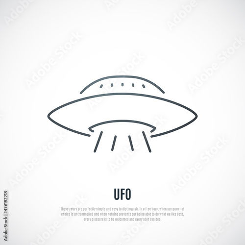 UFO icon in line style. Alien spaceship. Stock vector illustration.