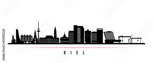 Kiel skyline horizontal banner. Black and white silhouette of Kiel  Germany. Vector template for your design.