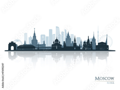 Moscow skyline silhouette with reflection. Landscape Moscow, Russia. Vector illustration.