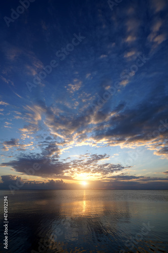 sunset sky with clouds at the lake.