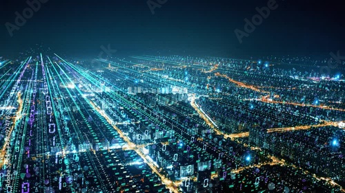 smart Connected city skyline. Futuristic network concept, city Technology.