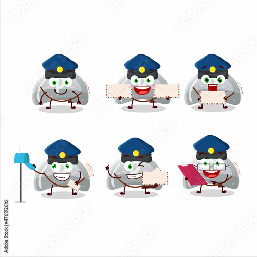 A picture of cheerful curve white gummy candy postman cartoon design concept