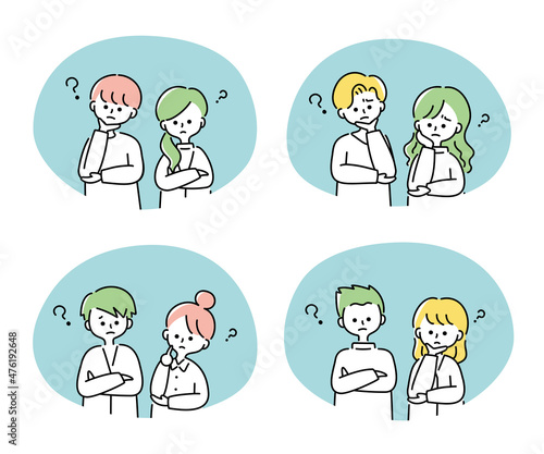 考える夫婦のイラストセット