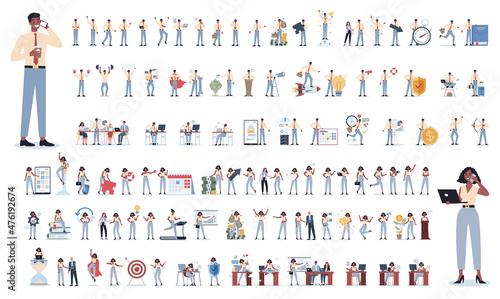 Businessman and businesswoman. Office worker character with various poses