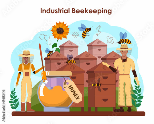 Hiver or beekeeper concept. Apiculture farmer gathering honey.