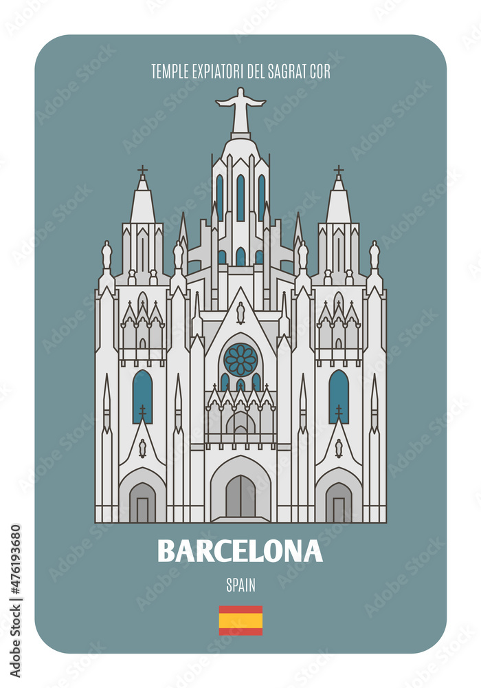 Temple Expiatori del Sagrat Cor in Barcelona, Spain. Architectural symbols of European cities