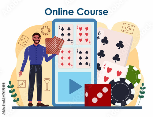 Croupier online service or platform. Person in uniform behind