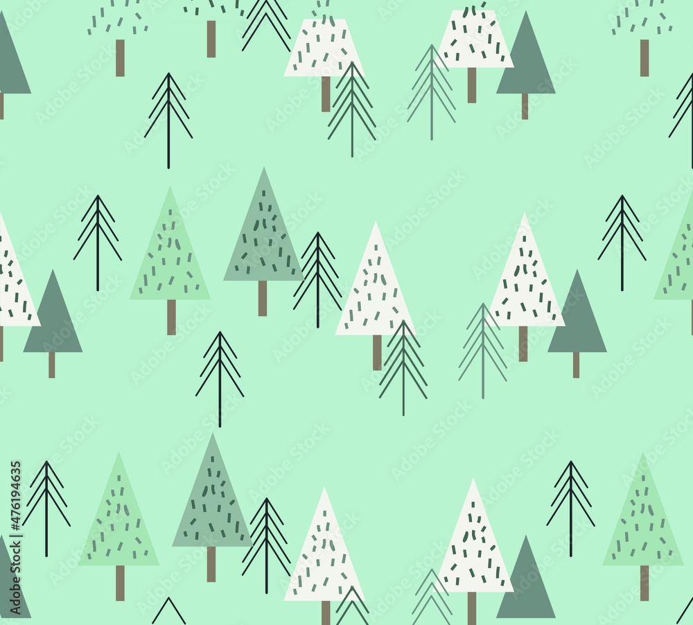 Forest, seamless pattern for kids. Hand drawn vector illustration in creative organic style. Perfect for kids fabric, textile, nursery wallpaper. Jungle background. Can be used for baby textile.