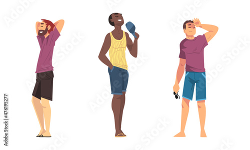Relaxed People Character in Shorts Standing and Smiling Vector Set © topvectors