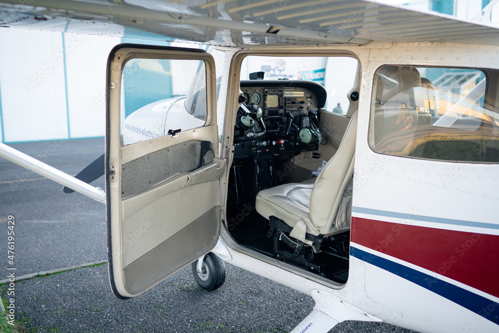 Dashboard of a small, sporty aircraft for 4 people. View of displays and aircraft dashboard alarm clocks. Dashboard of a small, sporty aircraft for 4 people. View of displays and aircraft dashboard alarm clocks.