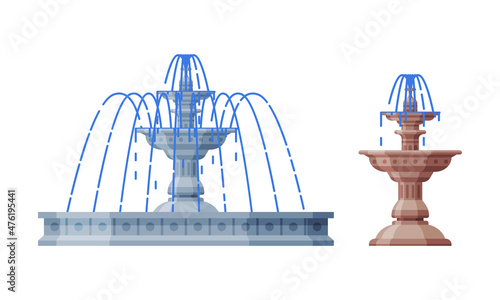 Fountain Structure as City Park Area Element Vector Set