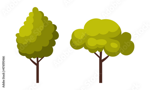 Green Tree with Lush Foliage as Park Zone Element Vector Set