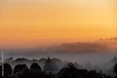 Photos nice sunset with misty fog