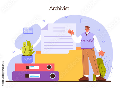 Archivist concept. Archive administrator managing and maintaining