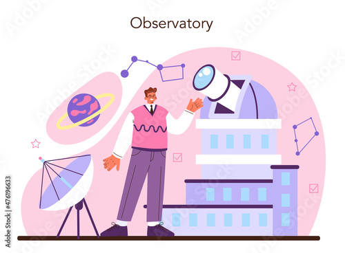 Astronomy and astronomer concept. Professional scientist looking through