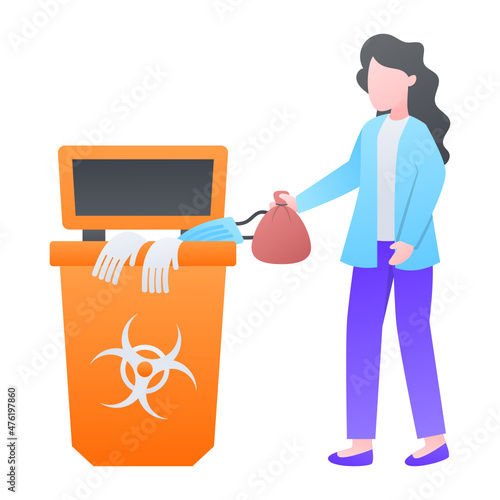 Waste Disposal and Management Service Concept, Biohazardous through ppe Vector Icon Design, Medical and Healthcare Scene Symbol,Disease Diagnostic Sign, Doctor and Patient Character Stock Illustration