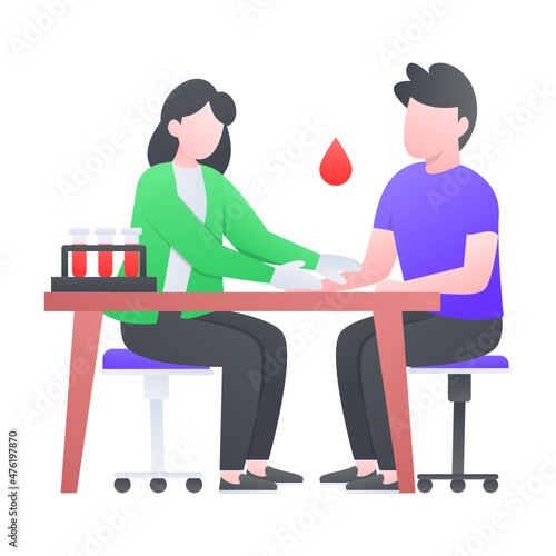 Blood Sample Collection Concept, Medical lab technician Vector Color Icon Design, Medical and Healthcare Scene Symbol, Diseases Diagnostics Sign, Doctors and Patients Characters Stock Illustration