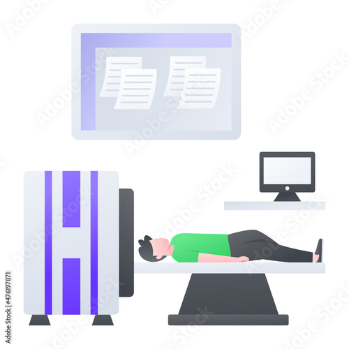 Modern CT Scan Machine Concept person monitoring during mri Vector Color Icon Design, Medical and Healthcare Scene Symbol, Diseases Diagnostic Sign, Doctors and Patients Characters Stock Illustration
