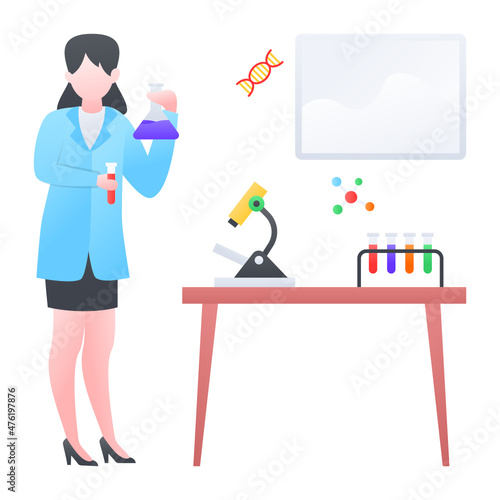 Women Biologists Concept, geneticist performing test Vector Color Icon Design, Medical and Healthcare Scene Symbol, Diseases Diagnostics Sign, Doctors and Patients Characters Stock Illustration © shmai