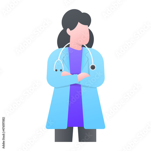 Gynecologists Standing Pose Concept,  Female Obstetrician Vector Color Icon Design, Medical and Healthcare Scene Symbol, Diseases Diagnostics Sign, Doctors and Patients Characters Stock Illustration