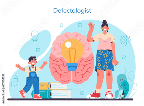 Defectologist concept. Psychologist or educator working with special