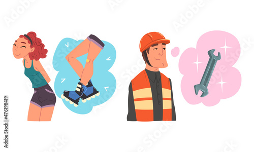 Man and Woman Thought and Need in Cloud Vector Set
