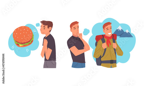 Young Man Thought and Need in Cloud Vector Set