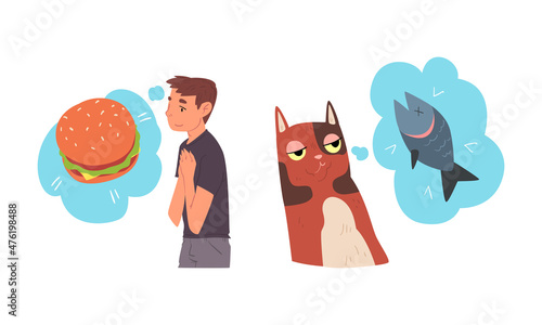 Man and Animal Thought and Need in Cloud Vector Set