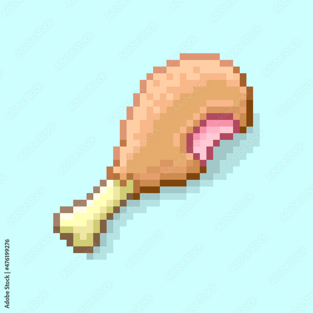 Fototapeta premium colorful simple vector pixel art illustration of cartoon fried bitten chicken leg