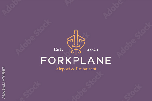 Travel Food Logo Concept. Plane and Fork Shape Illustration. Airport and Restaurant.