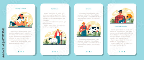 Shepherd with a domestic animals web banner or landing page set.
