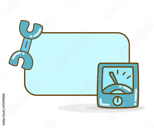 blank note board with voltmeter and wrench vector illustration