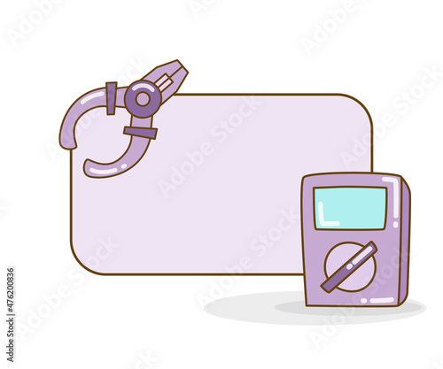 blank note board with voltmeter and pliers vector illustration