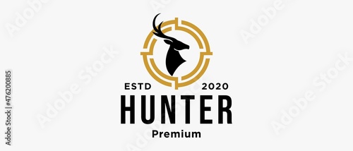 Deer buck stag head with circular target aim logo design