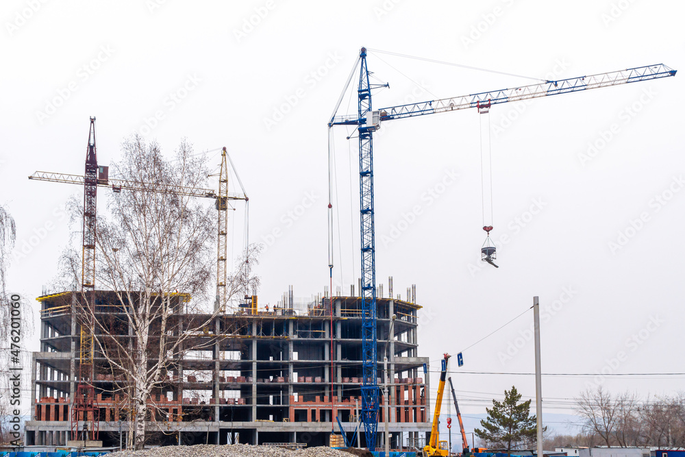 erection of a monolithic part of the building frame structure using tower cranes erection of a monolithic part of the building frame structure using tower cranes