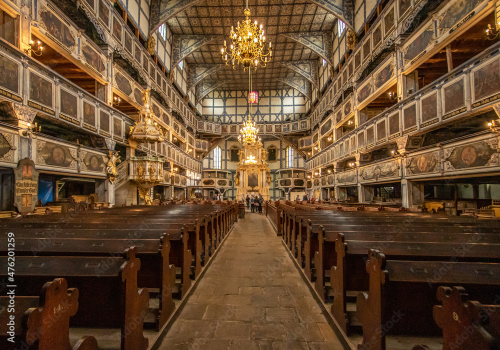 Jawor, Poland - finished in 1655 and a Unesco World Heritage Site, the Church of Peace in Jawor is a wooden masterpiece. Here in particular the interiors Jawor, Poland - finished in 1655 and a Unesco World Heritage Site, the Church of Peace in Jawor is a wooden masterpiece. Here in particular the interiors