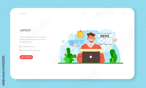 Layout designer web banner or landing page. Magazine or newspaper