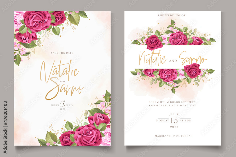 elegant watercolor floral wedding invitation card set 