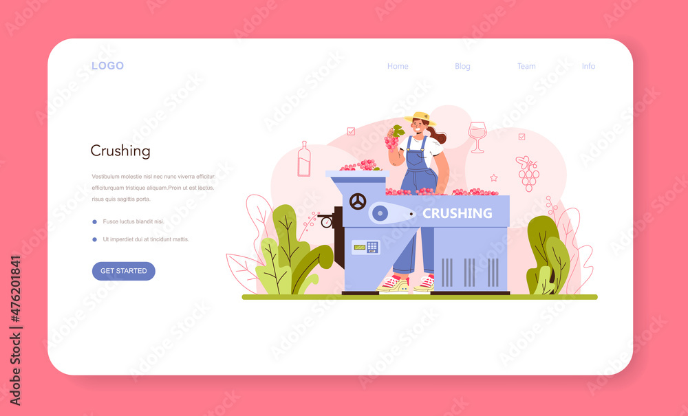 Wine production web banner or landing page. Grape selection and processing Wine production web banner or landing page. Grape selection and processing